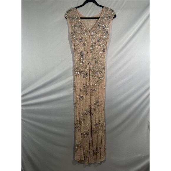 NWT MAC DUGGAL [ 4 ] 5500 Embellished Bateau Neck Cap Sleeve Gown Nude‎ - Picture 14 of 16